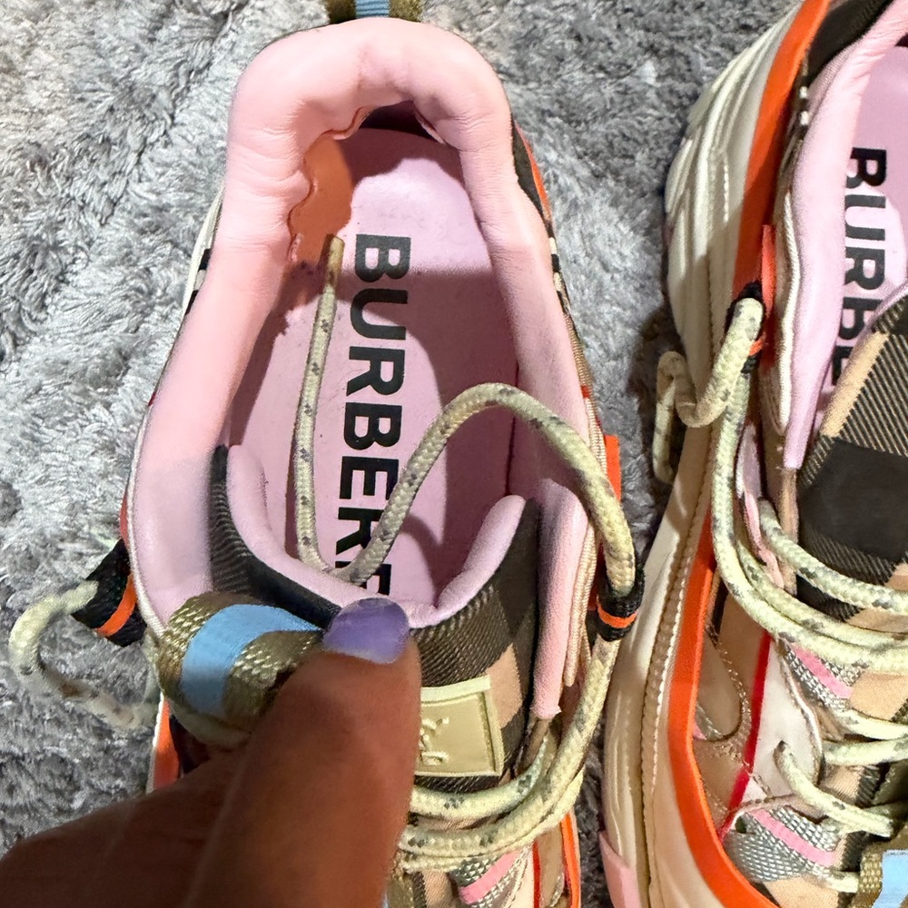 Burberry Pink & Orange Leather Platform Trainer - Picture 2 of 10
